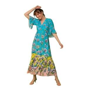 LONDON TIMES Maxi Dress NWT $120 Aqua Yellow Floral Size 12
